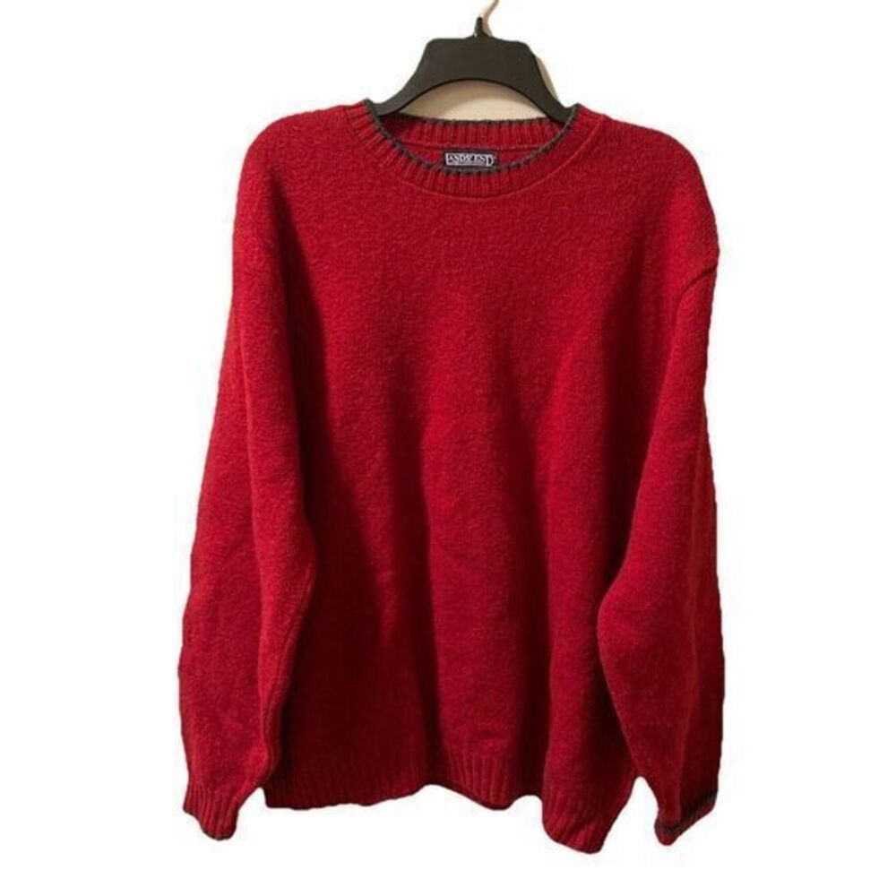 Vintage Lands End Sweater‎ Y2K Red 100% Wool Crewneck Size XL 90s USA Grunge